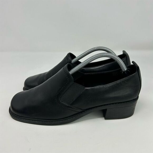 Aerosoles Women's Classic Black Leather Slip-On Heeled Loafers Size 10 Wide - Picture 7 of 14